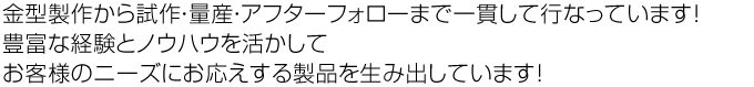 金型製作から試作・量産・アフターフォローまで一貫して行なっています！豊富な経験とノウハウを活かしてお客様のニーズにお応えする製品を生み出しています！